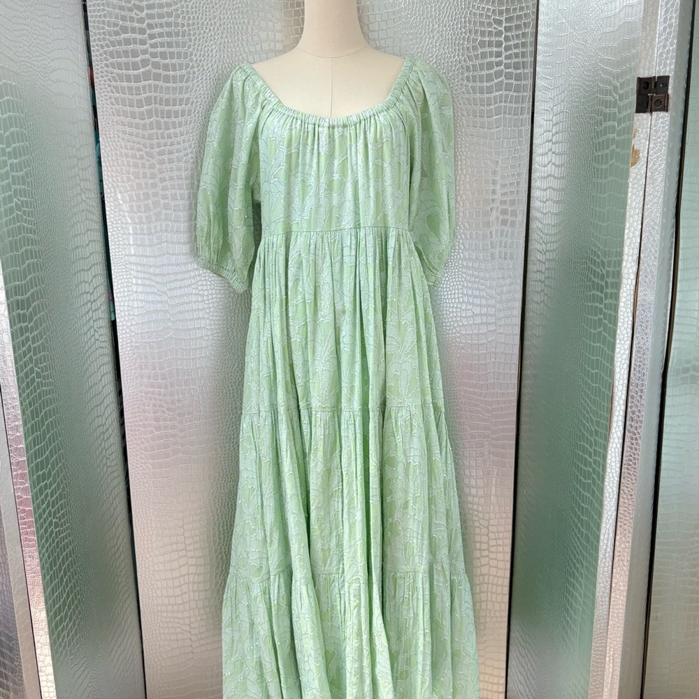 Roller Rabbit Pastel Green Metallic Maxi Dress